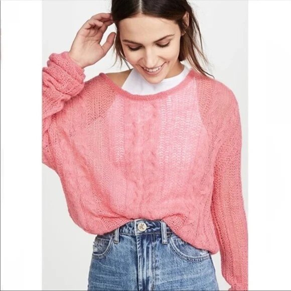 Free People Pink  Angel Soft Wool Alpaca Blend Open Weave Sweater Large - Picture 1 of 8